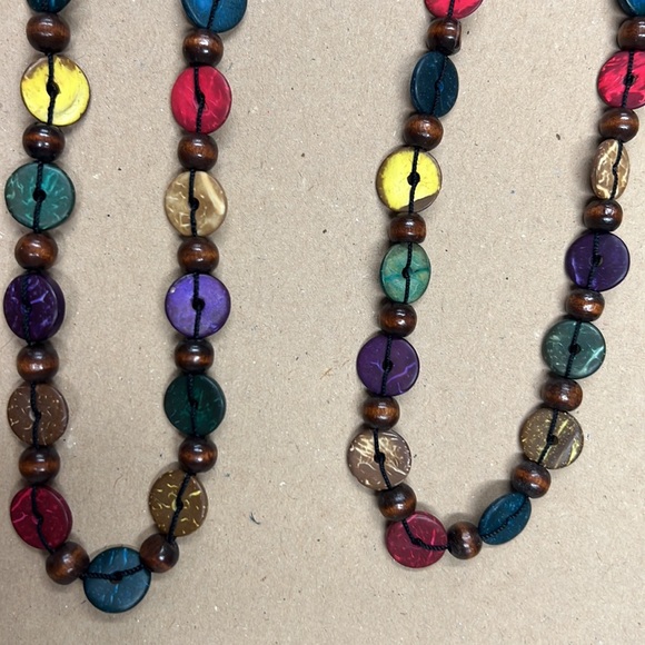 Wooden Beads Buttons Chain Necklace Multiple Bright Colors Hand Made NWOT - Picture 10 of 10